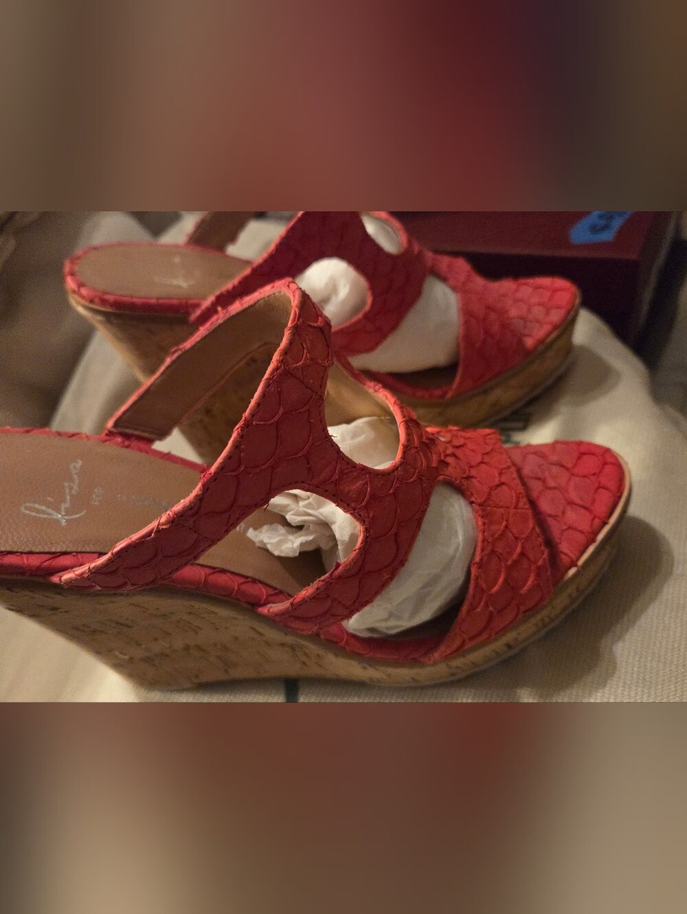 Lisa For Donald J. Pliner Coral Wedge Sandals with Cork Platform Size 7.5M